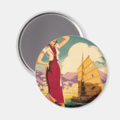 Destination : aimant Rond Graphique Rétro Hong Kon (Recto/Verso)