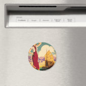 Destination : aimant Rond Graphique Rétro Hong Kon (In Situ (Lave-vaisselle))