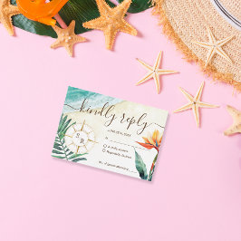 Destination Beach Wedding Compass Monogram RSVP Kaartje