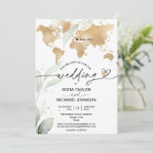 Destination de mariage Carte du monde dorée Floral (Debout devant)