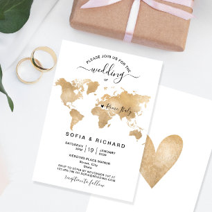 Destination de mariage Carte du monde or Cœur