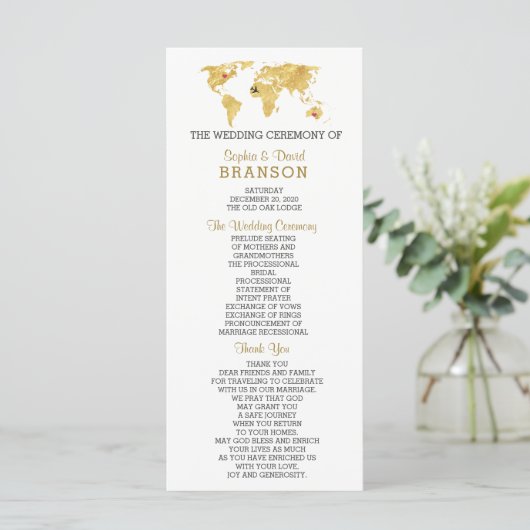 'Destination Gold Wereldkaart Wedding Programme' Programma (Staand voorkant)