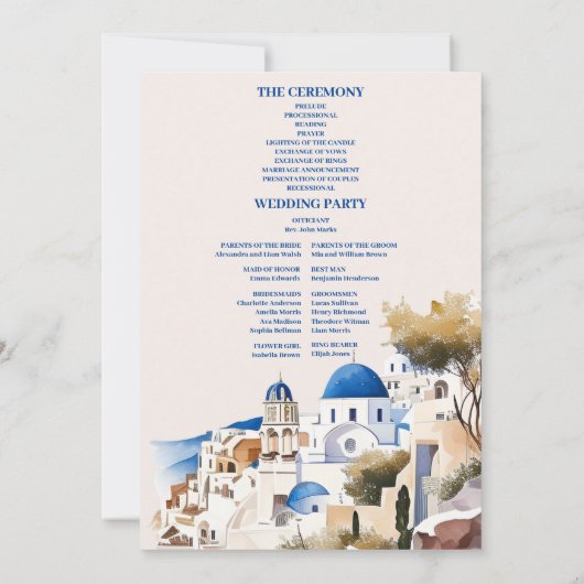 Destination Grèce Santorin Programme de mariage (Dos)
