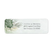 Destination Green Watercolor Palm Leaves Wedding Etiket (Voorkant)