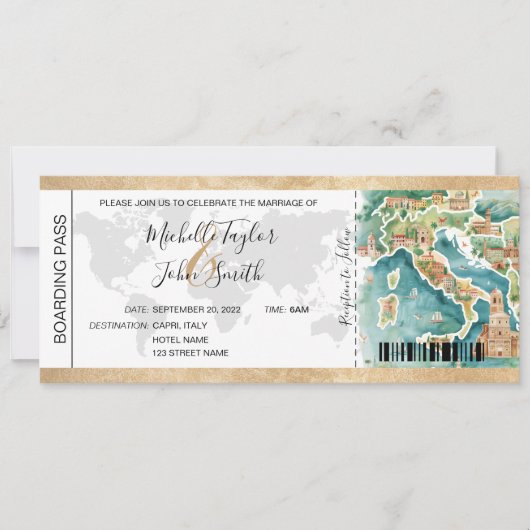 Destination Mariage Carte d'embarquement Italie (Devant)