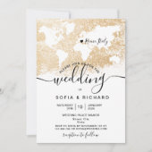 Destination Mariage World Map Gold Invitation (Devant)