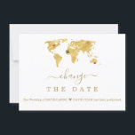 Destination Monde d'Or Carte du Monde Mariage Chan<br><div class="desc">VOUS POUVEZ DÉPLACER LES CŒURS ET L'AVION POUR LES FAIRE CORRESPONDRE À VOTRE DESTINATION ! Si vous avez besoin d'aide, veuillez me contacter. Conception de carte avec carte du monde en or pour les voyages de mariage de destination avec une carte du monde en faux or, deux cœurs et un...</div>