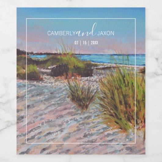 Destination Plage Mariage Favoriser Vins Étiquette (Étiquettes simples)