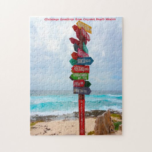 Destination Sign Post Cozumel Beach Mexico. Jigzaa Legpuzzel (Verticaal)