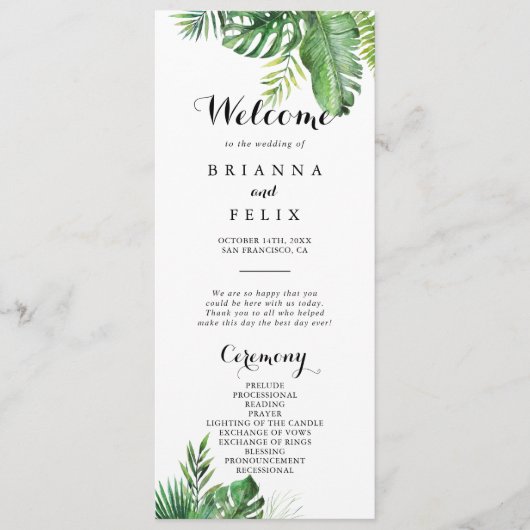 Destination Tropical Greenery Wedding Programme (Devant)