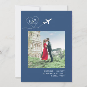 Destination Wedding Blue Airplane Monogram Afbeeld Save The Date