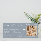 Destination Wedding Blue QR Code Boarding Pass  (Staand voorkant)