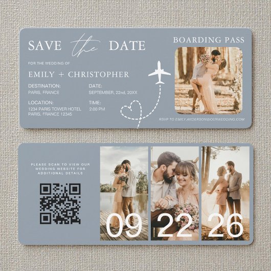 Destination Wedding Blue QR Code Boarding Pass 
