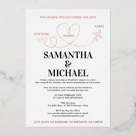 Destination Wedding Invitation | Airplane Heart (Recto)