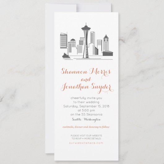 Destination Wedding Seattle Skyline Uitnodiging (Voorkant)