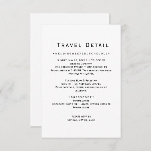 Destination Wedding Travel Details Kaart (Voorkant / Achterkant)