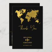 Destination Wedding World Passport Black Gold Bedankkaart (Voorkant / Achterkant)