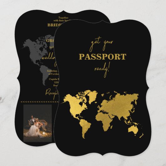 Destination Wedding World Passport Black Gold Kaart (Voorkant / Achterkant)