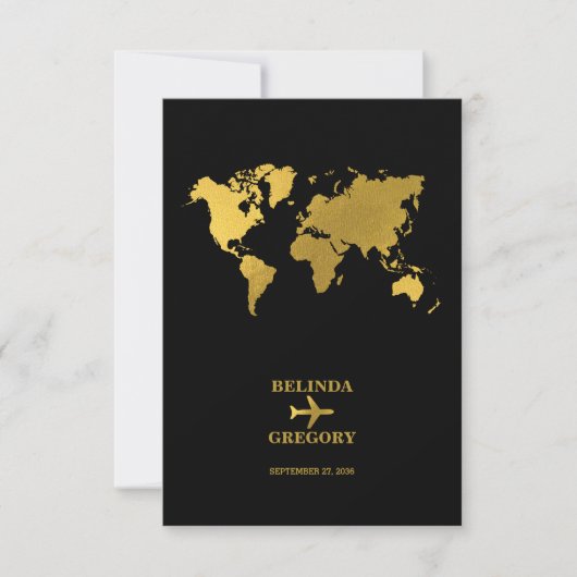 Destination Wedding World Passport Black Gold RSVP Kaartje (Voorkant)