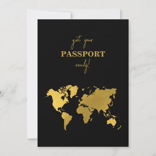 Destination Wedding World Passport Black Gold Save The Date (Voorkant)