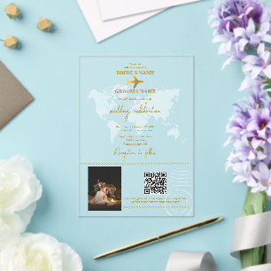 Destination Wedding World Passport Gold Clear Acryl Uitnodigingen