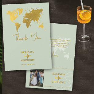 Destination Wedding World Passport Sage Green Gold Bedankkaart