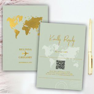 Destination Wedding World Passport Sage Green Gold Informatiekaartje