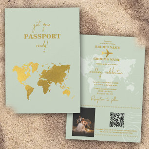 Destination Wedding World Passport Sage Green Gold Kaart