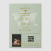 Destination Wedding World Passport Sage Green Gold Vellum Uitnodigingen (Voorkant)