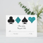 Destiny Las Vegas Wedding RSVP Blauwgroen glitter (Staand voorkant)