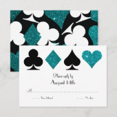Destiny Las Vegas Wedding RSVP Blauwgroen glitter (Voorkant / Achterkant)