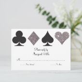 Destiny LasVegas Trouwantwoord faux zilveren glitt RSVP Kaartje (Staand voorkant)