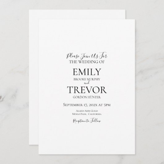 Détail de faire-part de mariage classique (Devant / Derrière)