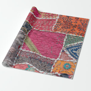 Detail oude kleurrijke patchwork tapijt, India. Ge Cadeaupapier