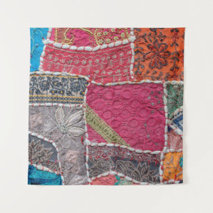 Detail oude kleurrijke patchwork tapijt, India. Sl Wandkleed