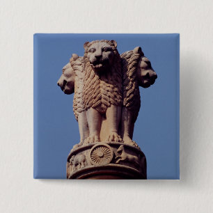 Detail van een Ashoka-pilaar Vierkante Button 5,1 Cm