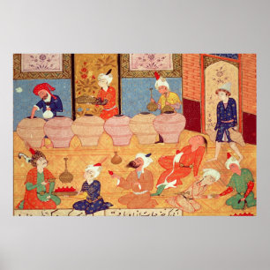 Detail van een banquet met muzikanten poster