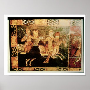 Detail van een trouwborst met soldaten die gaan et poster