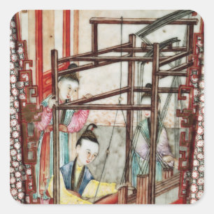 Detail van een vaas die zijdeweving weergeeft vierkante sticker