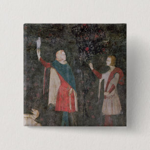 Detail van twee valken uit de Stag Room Vierkante Button 5,1 Cm