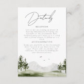 Detail van waterverf Mountain Forest Wedding Scrip Informatiekaartje (Voorkant)