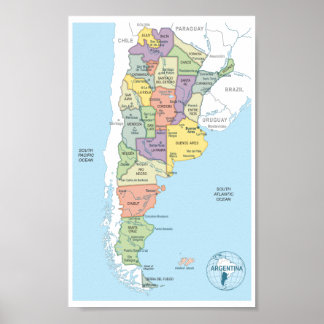 Detailed map of Argentina Regions Poster