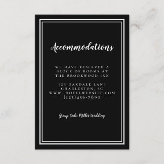 Details Accommodations Simple Black White Wedding Informatiekaartje