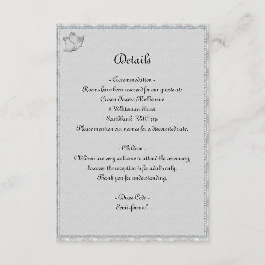 Details bruiloft Bells Elegant Silver Wedding Informatiekaartje (Voorkant)