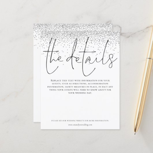 Details budgetbruiloft Silver Glitter Enclosure (Voorkant / Achterkant in situ)