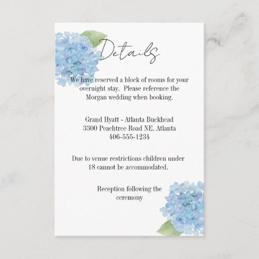 Details Card Wedding Hydrangea RSVP Kaartje (Voorkant)