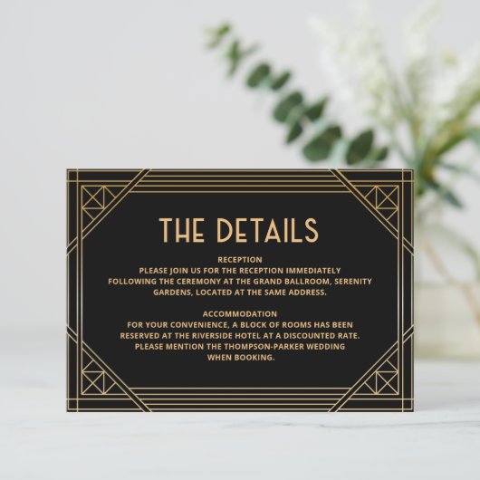 Détails Carte Art déco Mariage Black and Gold (Debout devant)