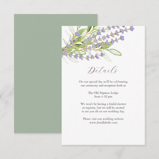 Détails Carte Mariage Boîtier Aquarelle Lavande (Devant / Derrière)