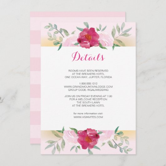 Détails Carte Pink Floral Wedding Invitation Set (Devant / Derrière)