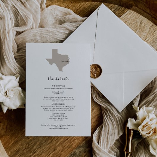Détails de faire-part de mariage élégant au Texas